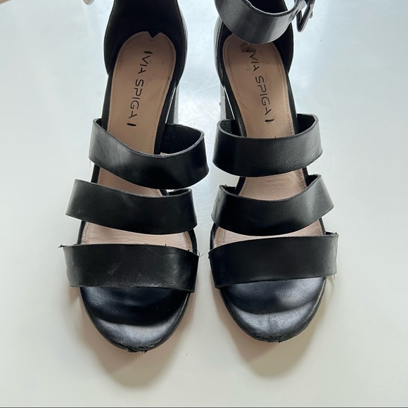 Via Spiga Black Leather Strap Ankle Strap Sandal Heels - Picture 2 of 7